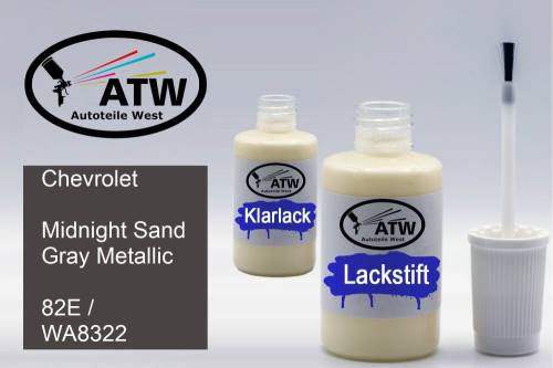 Chevrolet, Midnight Sand Gray Metallic, 82E / WA8322: 20ml Lackstift + 20ml Klarlack - Set, von ATW Autoteile West.